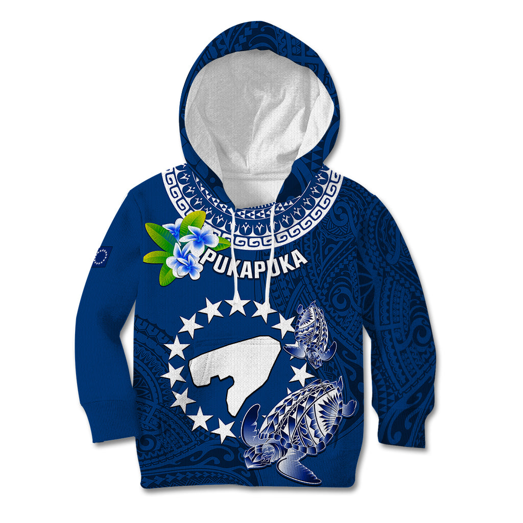 Personalized Cook Islands Pukapuka Kid Hoodie Coat Of Arms Plumeria Polynesian Turtle LT05 Hoodie Blue - Polynesian Pride