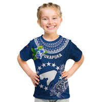 Personalized Cook Islands Pukapuka Kid T Shirt Coat Of Arms Plumeria Polynesian Turtle LT05 Blue - Polynesian Pride