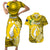 Cook Islands Aitutaki Couples Matching Short Sleeve Bodycon Dress and Hawaiian Shirt Coat Of Arms Plumeria Polynesian Turtle LT05 Yellow - Polynesian Pride