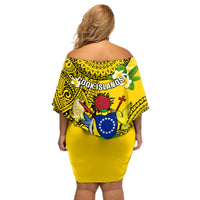 Cook Islands Aitutaki Off Shoulder Short Dress Coat Of Arms Plumeria Polynesian Turtle LT05 - Polynesian Pride