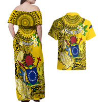Personalized Cook Islands Aitutaki Couples Matching Off Shoulder Maxi Dress and Hawaiian Shirt Coat Of Arms Plumeria Polynesian Turtle LT05 - Polynesian Pride