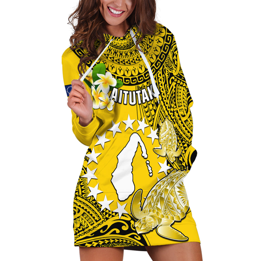 Personalized Cook Islands Aitutaki Hoodie Dress Coat Of Arms Plumeria Polynesian Turtle LT05 Yellow - Polynesian Pride