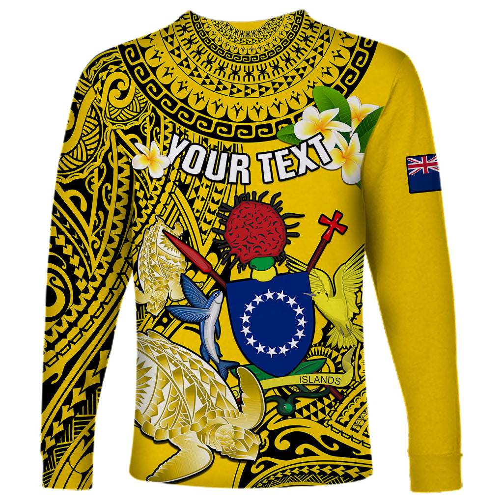 Personalized Cook Islands Aitutaki Long Sleeve Shirt Coat Of Arms Plumeria Polynesian Turtle LT05 - Polynesian Pride