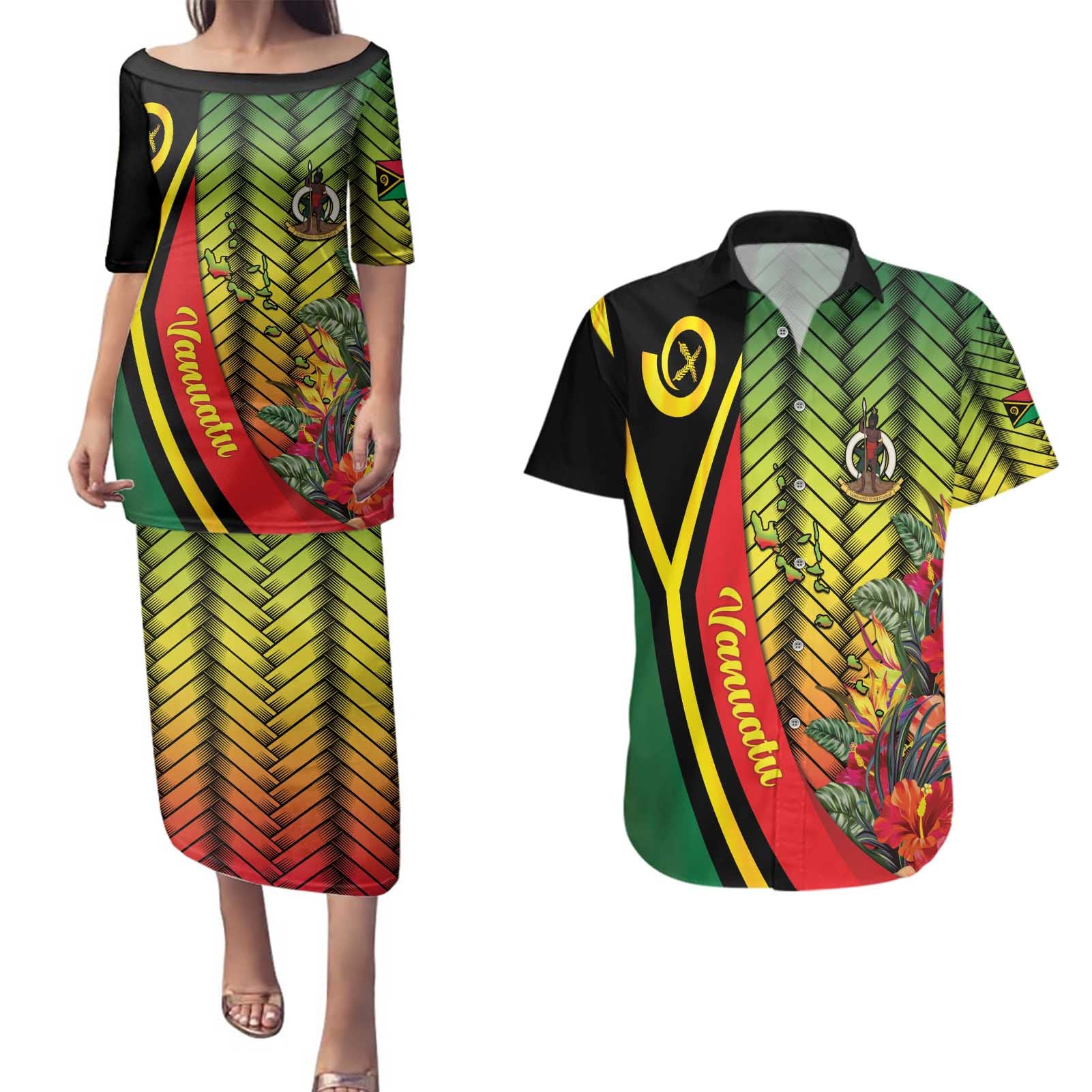 Vanuatu Constitution Day Couples Matching Puletasi and Hawaiian Shirt Long Live Vanuatu - Polynesian Pride