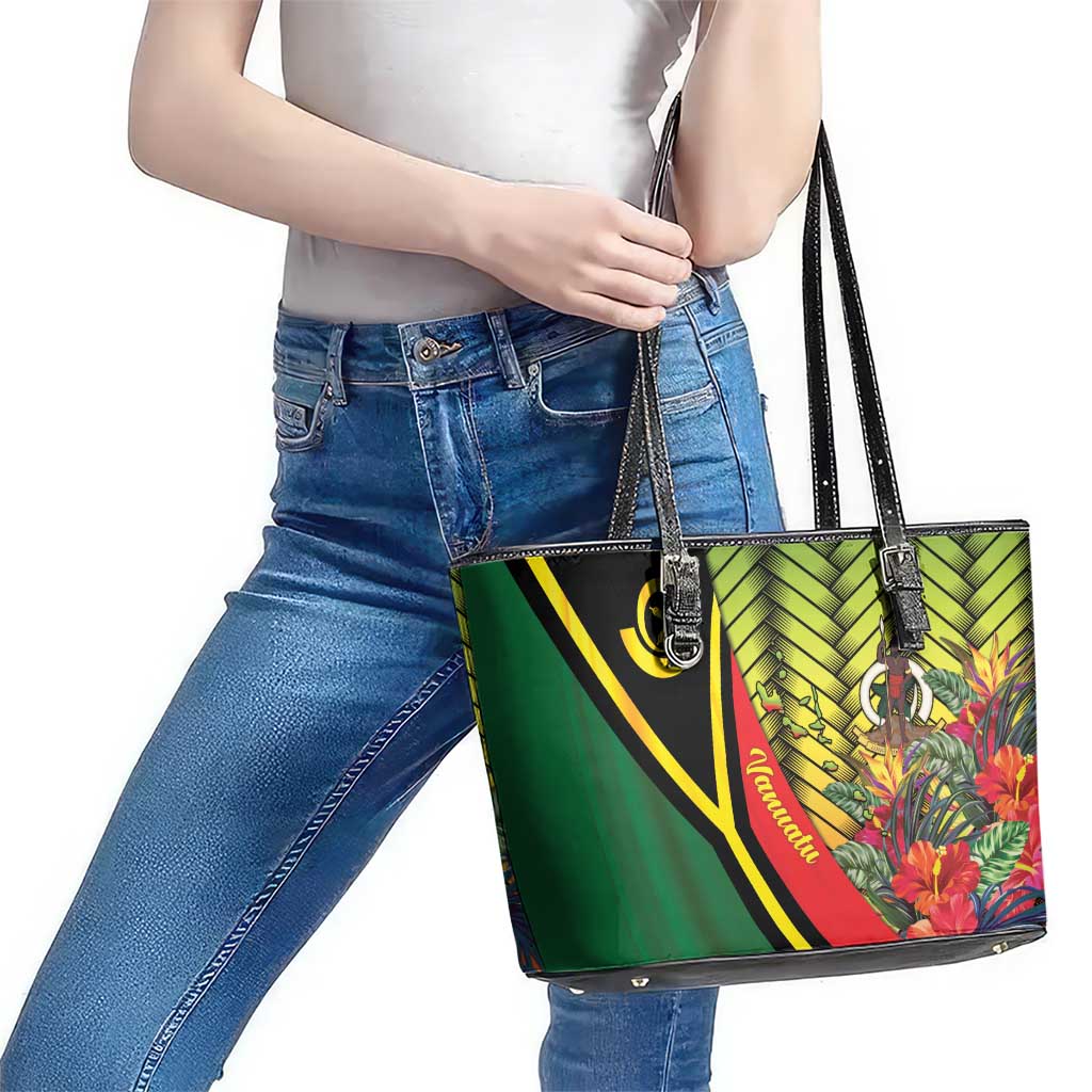 Vanuatu Constitution Day Leather Tote Bag Long Live Vanuatu - Polynesian Pride