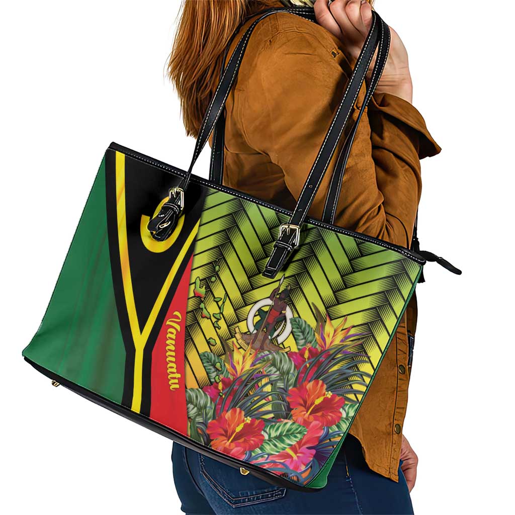 Vanuatu Constitution Day Leather Tote Bag Long Live Vanuatu - Polynesian Pride