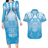 Fiji Day Couples Matching Long Sleeve Bodycon Dress and Hawaiian Shirt 55th Anniversary Forever Fiji - Polynesian Pride