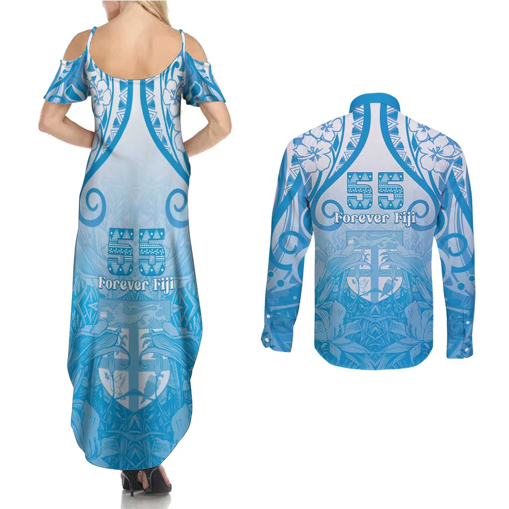 Fiji Day Couples Matching Summer Maxi Dress and Long Sleeve Button Shirt 55th Anniversary Forever Fiji - Polynesian Pride