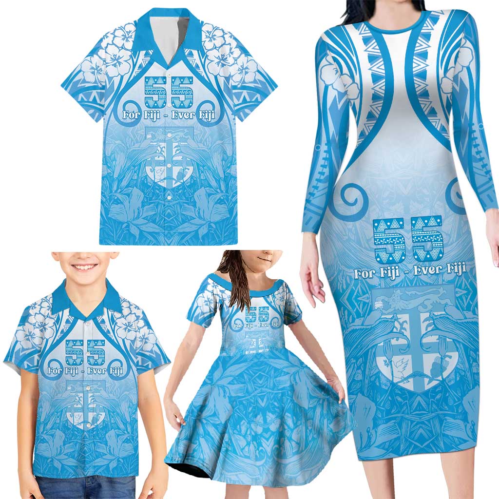 Fiji Day Family Matching Long Sleeve Bodycon Dress and Hawaiian Shirt 55th Anniversary Forever Fiji - Polynesian Pride