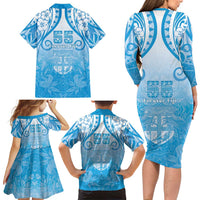 Fiji Day Family Matching Long Sleeve Bodycon Dress and Hawaiian Shirt 55th Anniversary Forever Fiji - Polynesian Pride