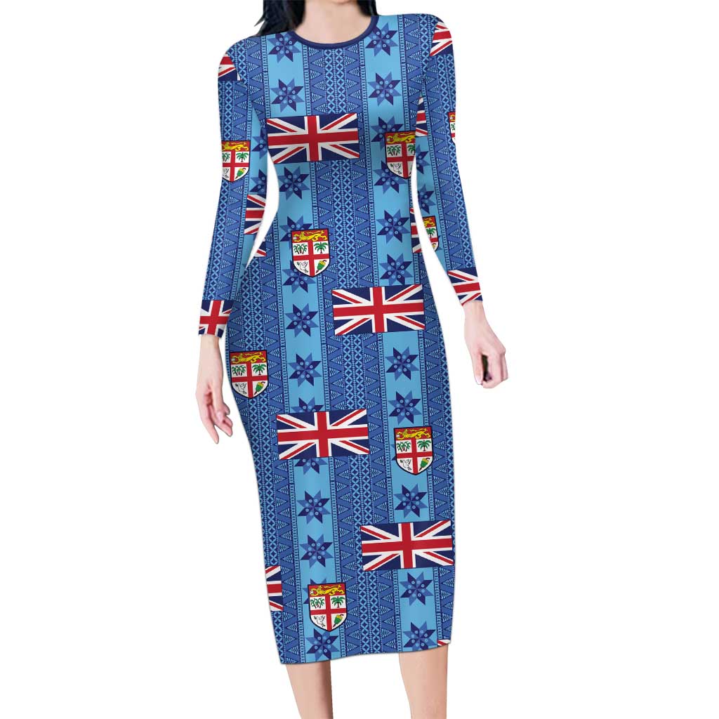 Fiji Masi Tapa Family Matching Long Sleeve Bodycon Dress and Hawaiian Shirt Coat Of Arms - Polynesian Pride