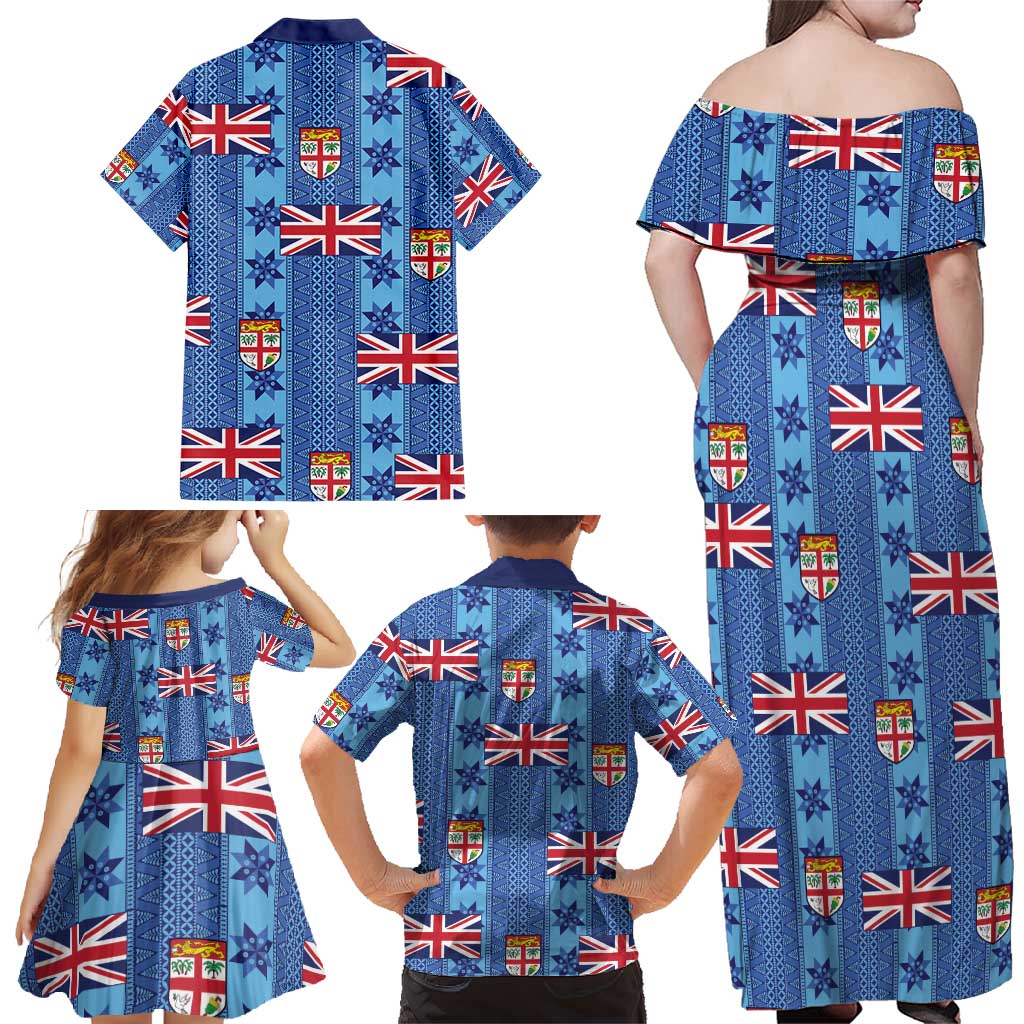 Fiji Masi Tapa Family Matching Off Shoulder Maxi Dress and Hawaiian Shirt Coat Of Arms - Polynesian Pride