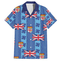 Fiji Masi Tapa Family Matching Puletasi and Hawaiian Shirt Coat Of Arms LT05 Dad's Shirt - Short Sleeve Blue - Polynesian Pride