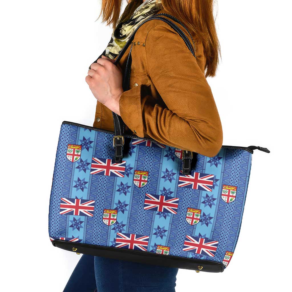 Fiji Masi Tapa Leather Tote Bag Coat Of Arms - Polynesian Pride