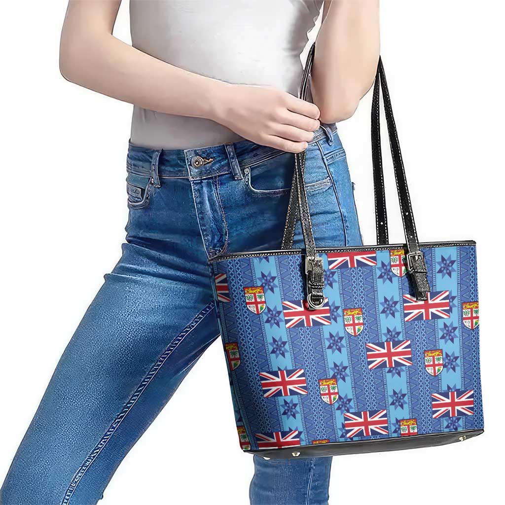 Fiji Masi Tapa Leather Tote Bag Coat Of Arms - Polynesian Pride