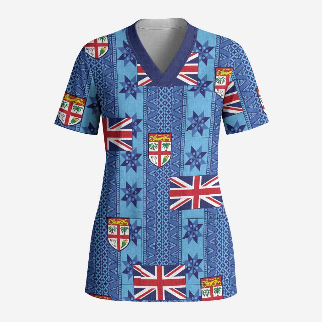 Fiji Masi Tapa Scrub Top Coat Of Arms - Polynesian Pride
