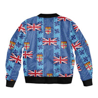 Fiji Masi Tapa Sleeve Zip Bomber Jacket Coat Of Arms - Polynesian Pride