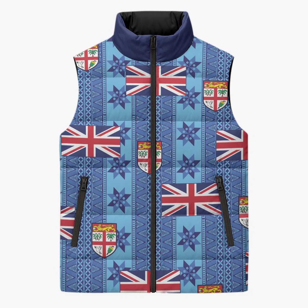 Fiji Masi Tapa Sleeveless Puffer Jacket Coat Of Arms - Polynesian Pride