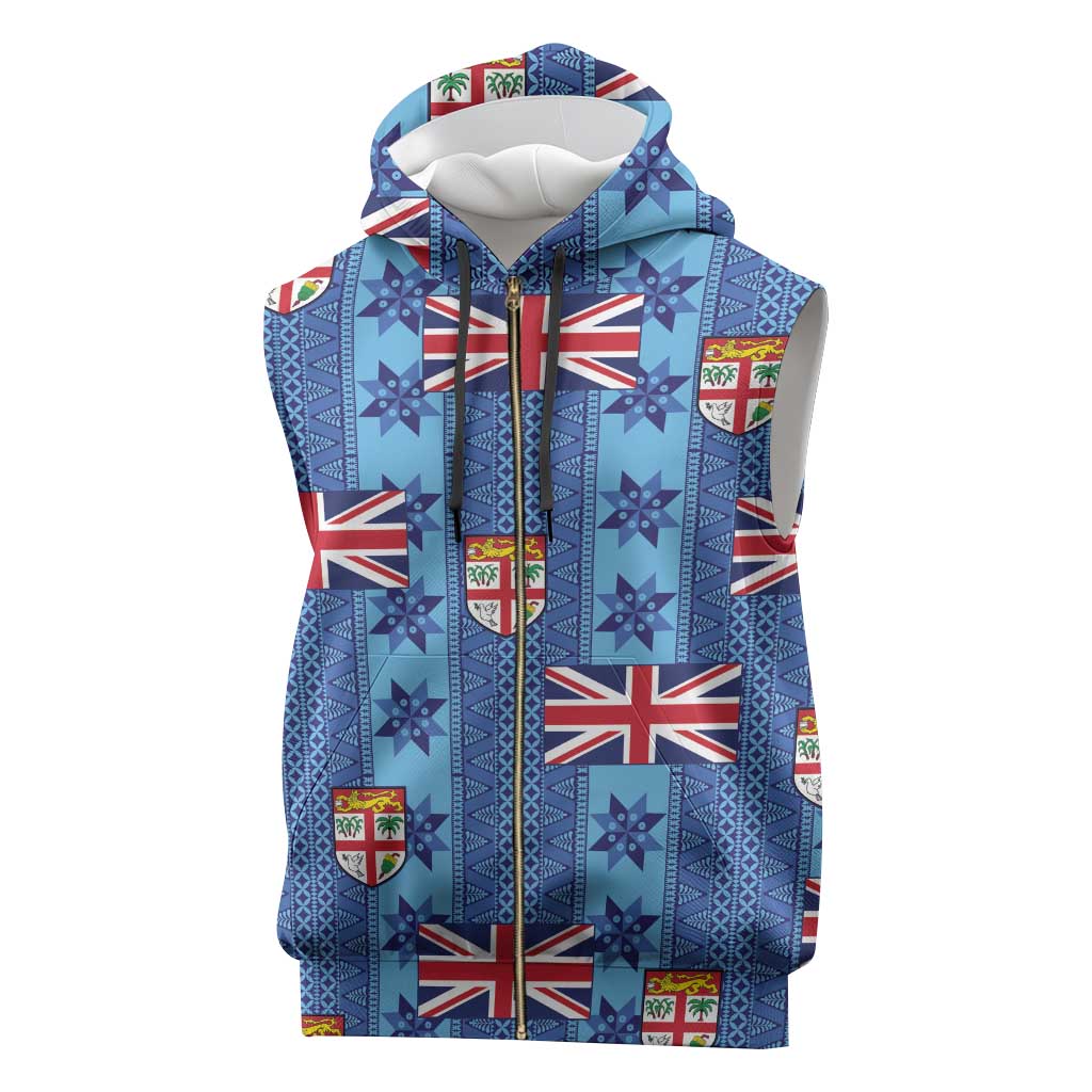 Fiji Masi Tapa Sleeveless Zip Hoodie Coat Of Arms - Polynesian Pride