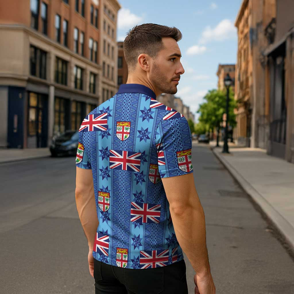 Fiji Masi Tapa Zipper Polo Shirt Coat Of Arms - Polynesian Pride