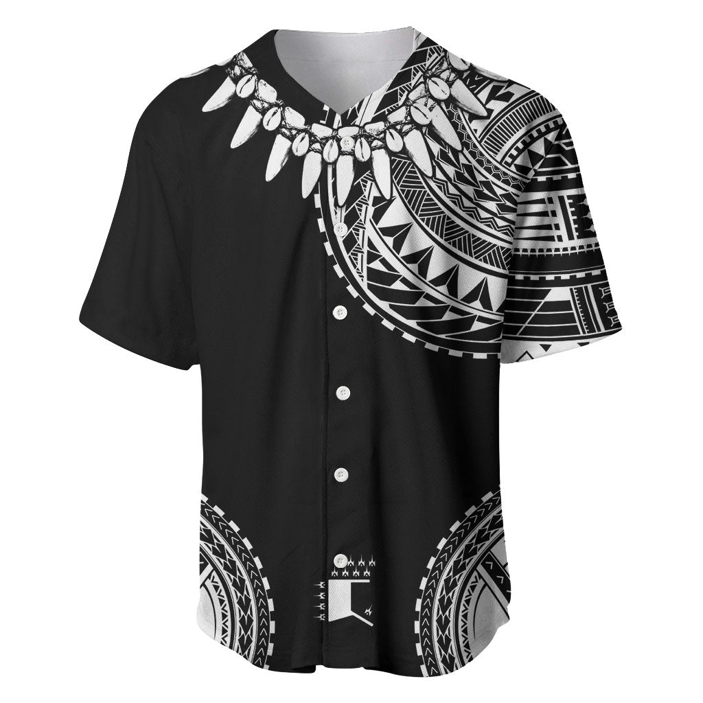 Polynesian Chief Inspired Costume Baseball Jersey Tribal Pattern With Tooth Necklace Black LT05 Black - Polynesian Pride