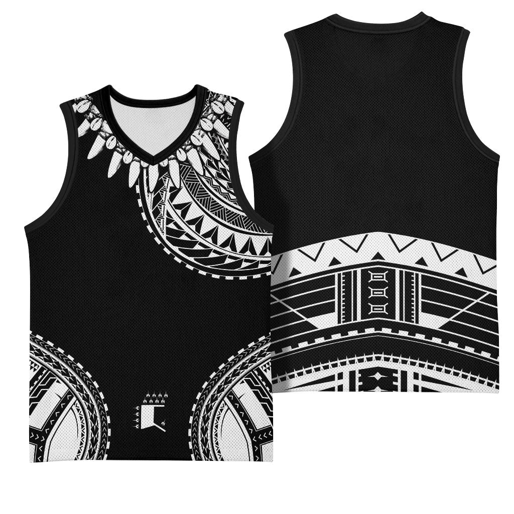 Polynesian Chief Inspired Costume Basketball Jersey Tribal Pattern With Tooth Necklace Black