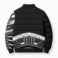 Polynesian Chief Inspired Costume Bomber Puffer Jacket Tribal Pattern With Tooth Necklace Black