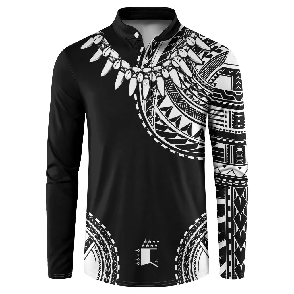 Polynesian Chief Inspired Costume Button Sweatshirt Tribal Pattern With Tooth Necklace Black