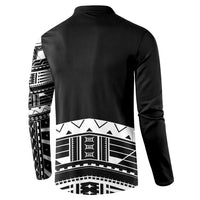 Polynesian Chief Inspired Costume Button Sweatshirt Tribal Pattern With Tooth Necklace Black