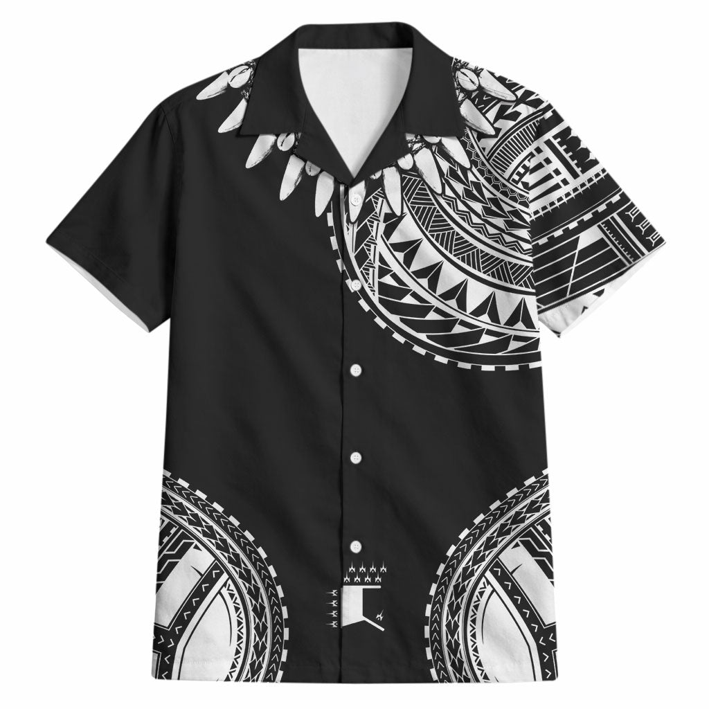 Polynesian Chief Inspired Costume Hawaiian Shirt Tribal Pattern With Tooth Necklace Black