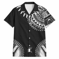 Polynesian Chief Inspired Costume Hawaiian Shirt Tribal Pattern With Tooth Necklace Black
