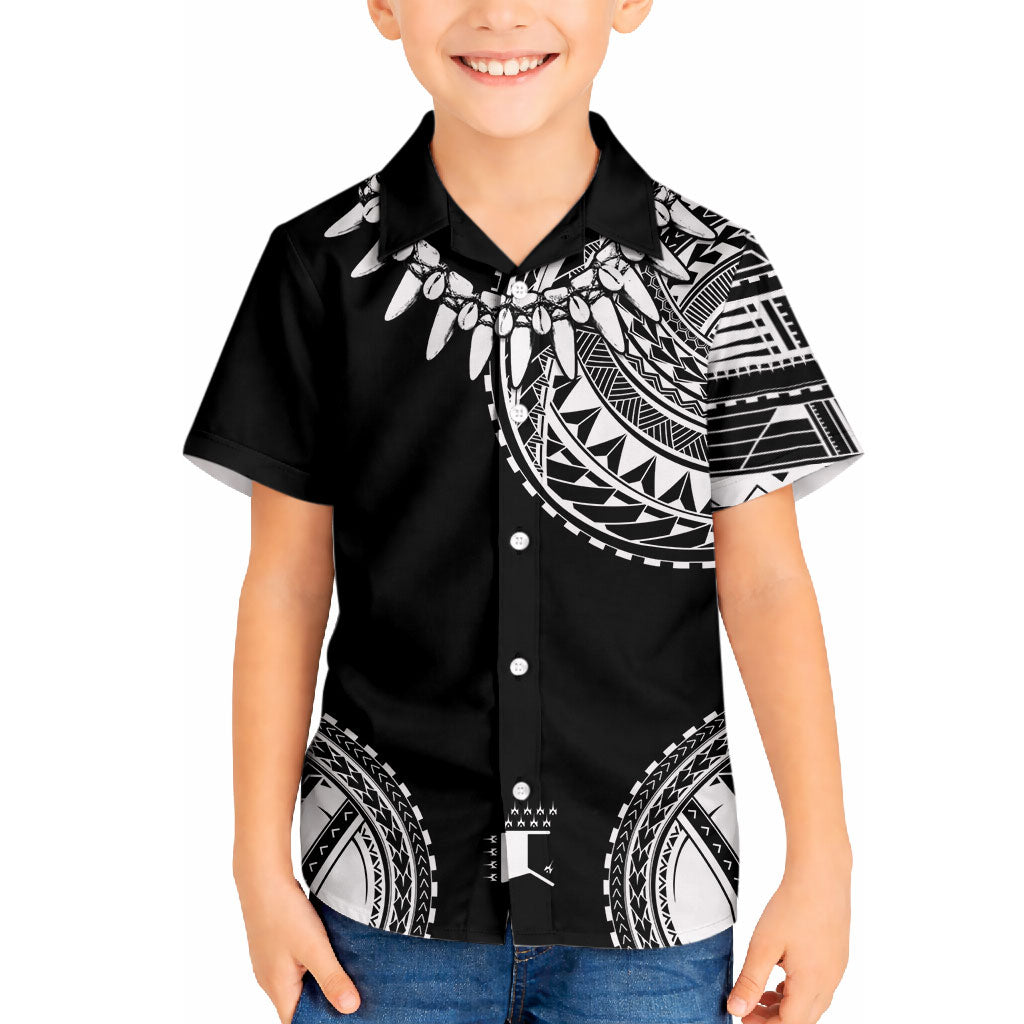 Polynesian Chief Inspired Costume Hawaiian Shirt Tribal Pattern With Tooth Necklace Black