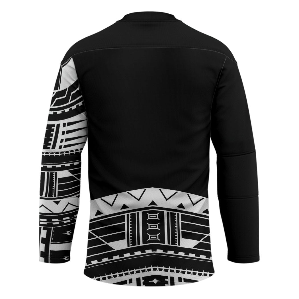 Polynesian Chief Inspired Costume Hockey Jersey Tribal Pattern With Tooth Necklace Black