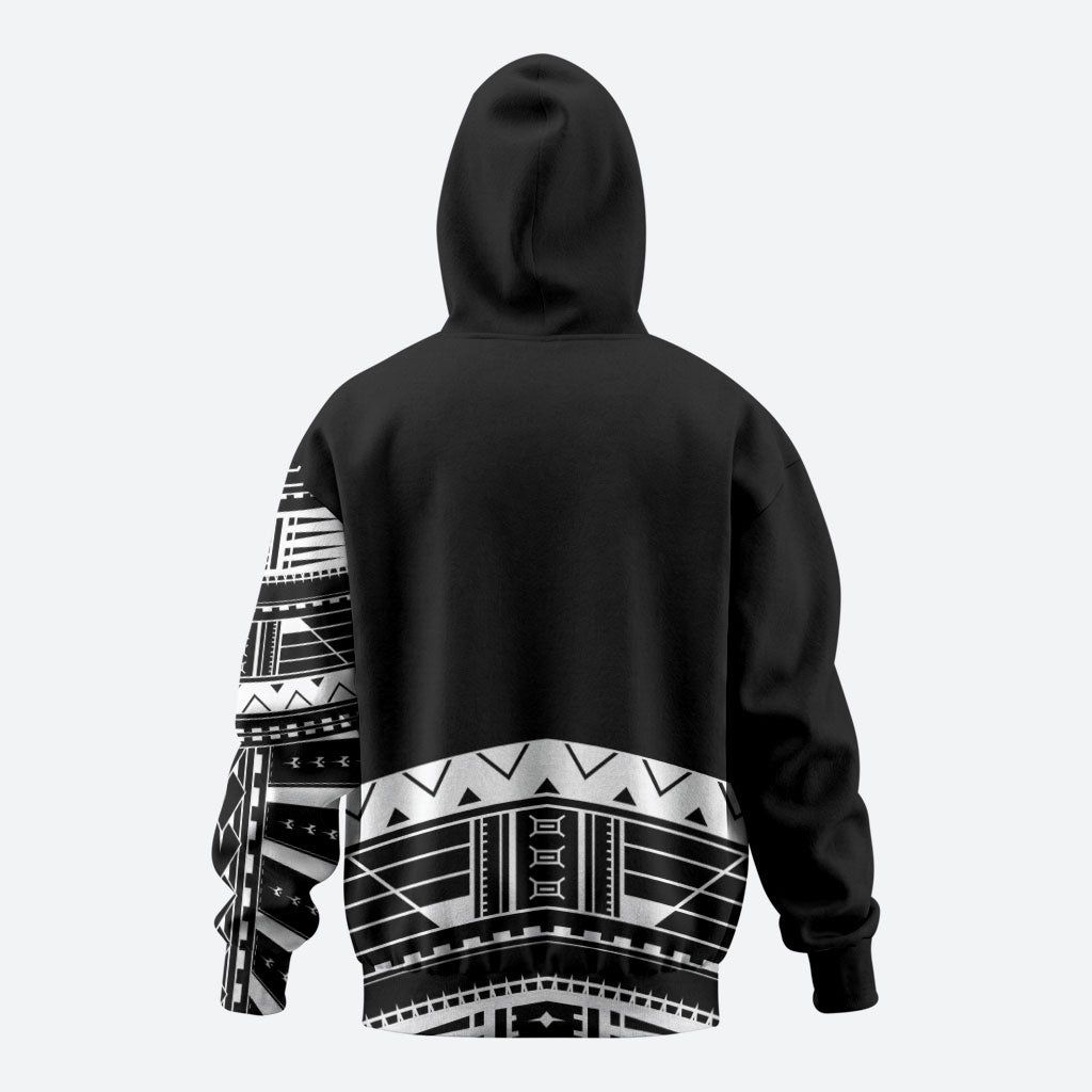 Polynesian Chief Inspired Costume Hoodie Tribal Pattern With Tooth Necklace Black