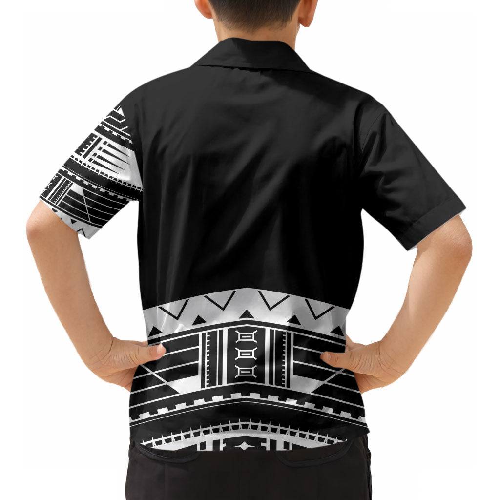 Polynesian Chief Inspired Costume Kid Hawaiian Shirt Tribal Pattern With Tooth Necklace Black
