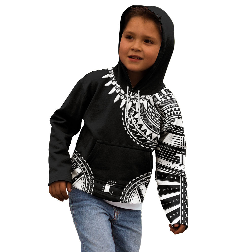 Polynesian Chief Inspired Costume Kid Hoodie Tribal Pattern With Tooth Necklace Black