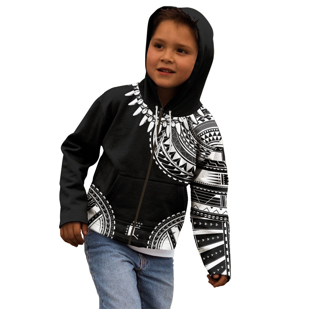 Polynesian Chief Inspired Costume Kid Hoodie Tribal Pattern With Tooth Necklace Black