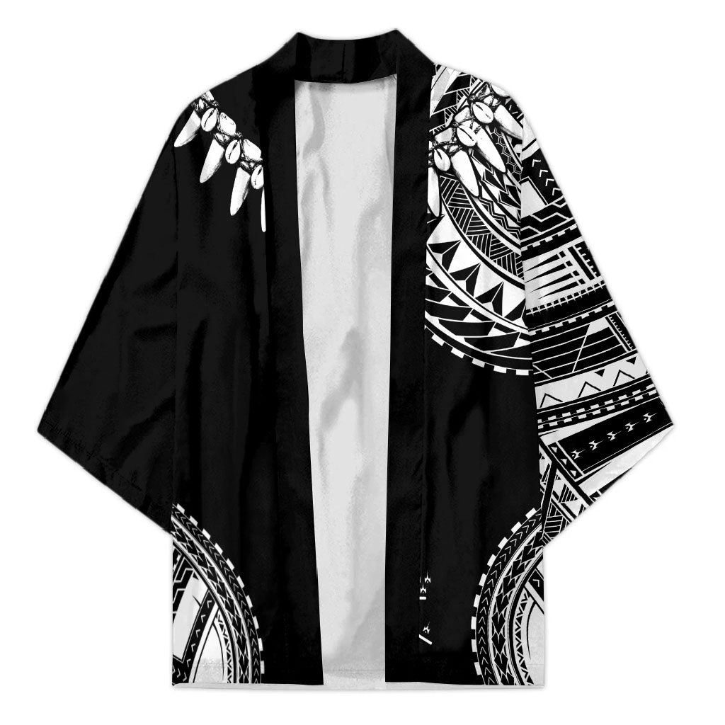 Polynesian Chief Inspired Costume Kimono Tribal Pattern With Tooth Necklace Black
