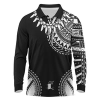 Polynesian Chief Inspired Costume Long Sleeve Polo Shirt Tribal Pattern With Tooth Necklace Black