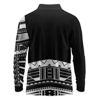 Polynesian Chief Inspired Costume Long Sleeve Polo Shirt Tribal Pattern With Tooth Necklace Black