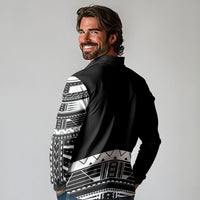 Polynesian Chief Inspired Costume Long Sleeve Polo Shirt Tribal Pattern With Tooth Necklace Black