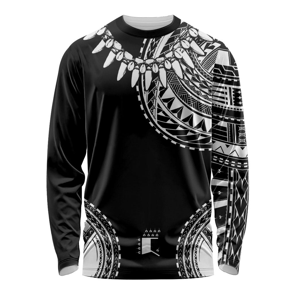 Polynesian Chief Inspired Costume Long Sleeve Shirt Tribal Pattern With Tooth Necklace Black LT05 Unisex Black - Polynesian Pride