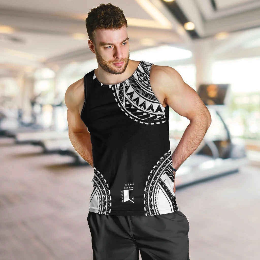 Polynesian Chief Inspired Costume Men Tank Top Tribal Pattern With Tooth Necklace Black