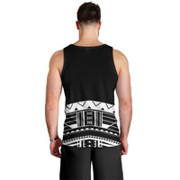 Polynesian Chief Inspired Costume Men Tank Top Tribal Pattern With Tooth Necklace Black