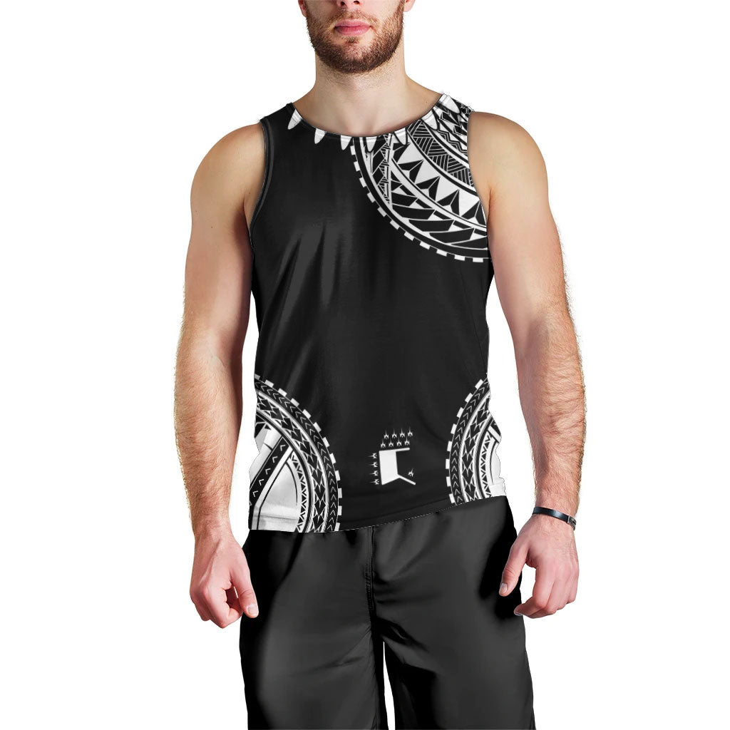 Polynesian Chief Inspired Costume Men Tank Top Tribal Pattern With Tooth Necklace Black