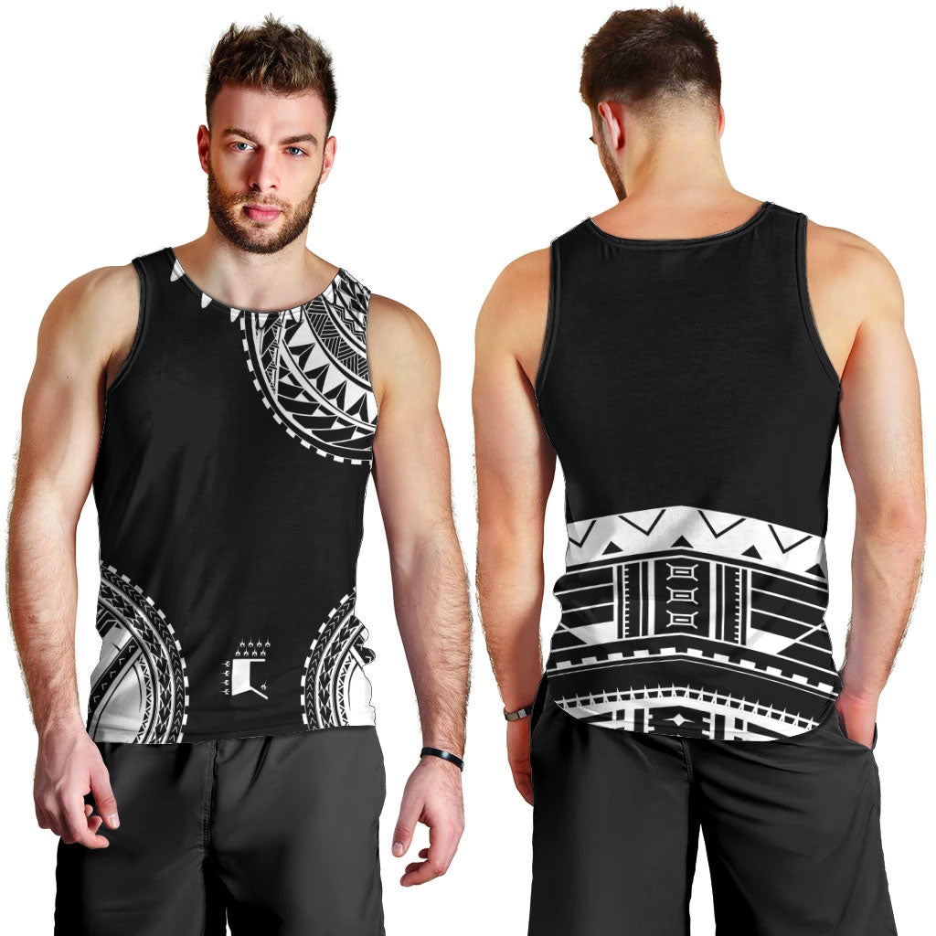 Polynesian Chief Inspired Costume Men Tank Top Tribal Pattern With Tooth Necklace Black