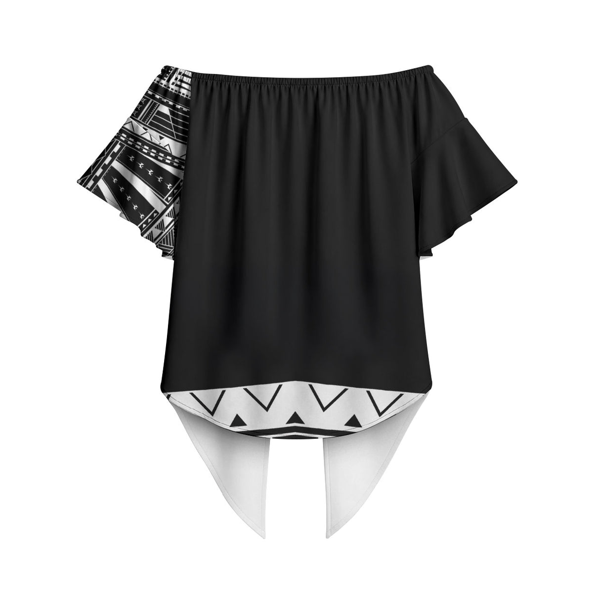 Polynesian Chief Inspired Costume Off Shoulder Wrap Waist Top Tribal Pattern With Tooth Necklace Black