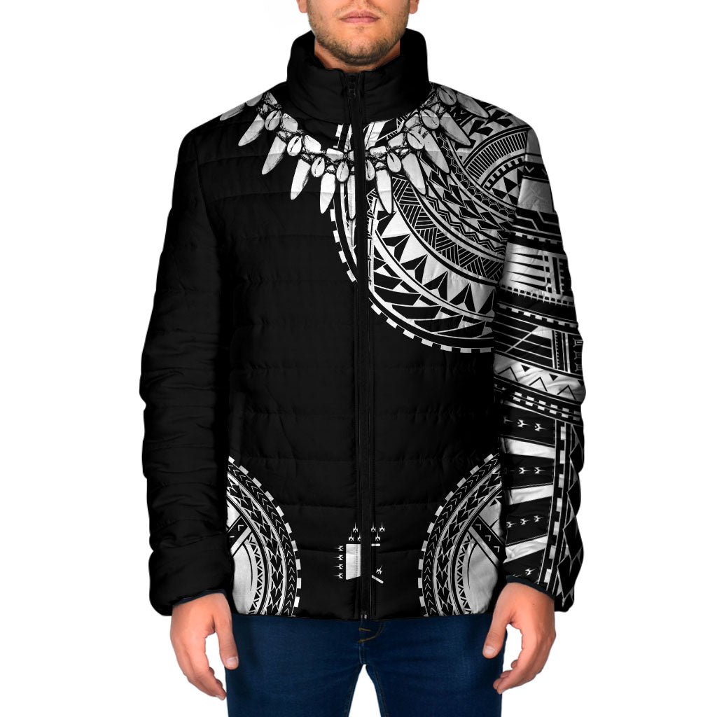 Polynesian Chief Inspired Costume Padded Jacket Tribal Pattern With Tooth Necklace Black