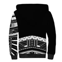 Polynesian Chief Inspired Costume Sherpa Hoodie Tribal Pattern With Tooth Necklace Black