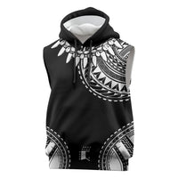 Polynesian Chief Inspired Costume Sleeveless Hoodie Tribal Pattern With Tooth Necklace Black